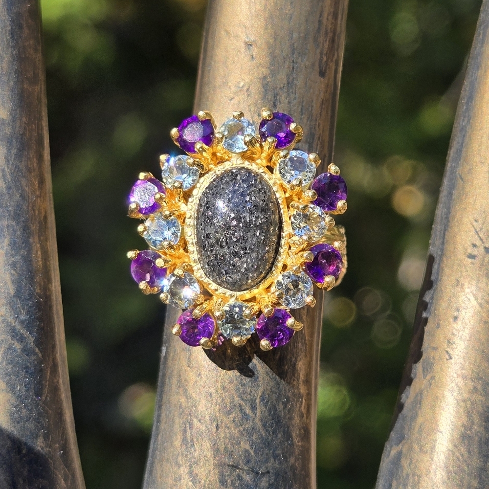 HOST PICK 🎉Sunstone 8k Topaz & Amethyst Natural Gemstone Sterling & Gold Sz7.5 - Picture 7 of 10